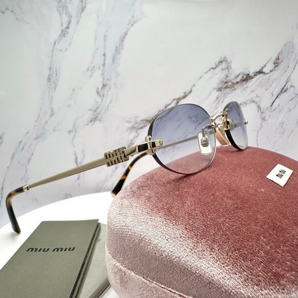 New MIU MIU Sunglasses Oval MU A54S Pale Gold Rimless Gradient Metal ZVN80O - Picture 14 of 16